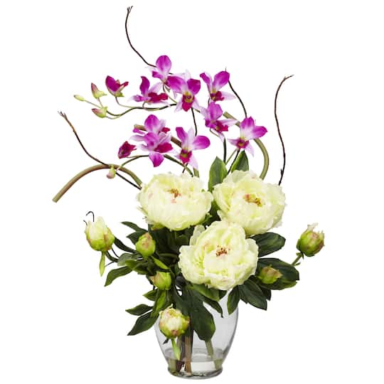 21&#x22; Peony &#x26; Orchid in Glass Vase